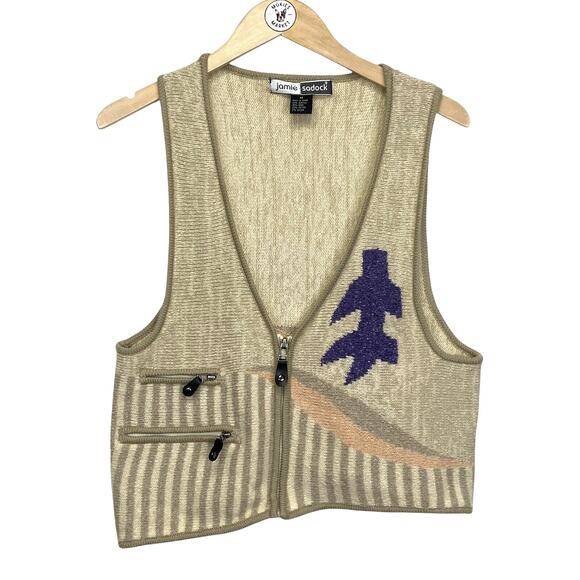 JAMIE SADOCK Zip Front Sweater Vest Womens M Wool Blend Asymmetrical Artsy NWOT - Picture 1 of 9
